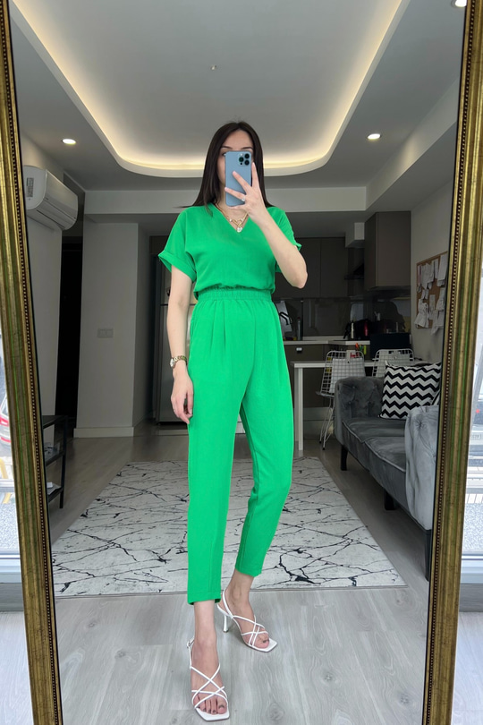 Yeşil Beli Lastikli Tulum