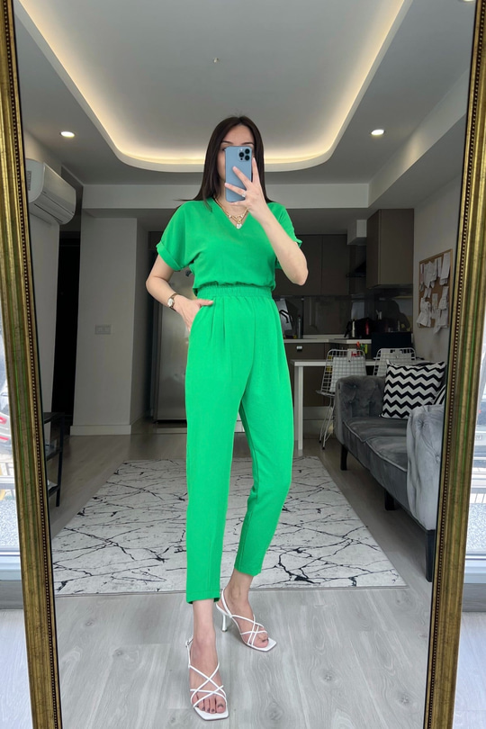 Yeşil Beli Lastikli Tulum
