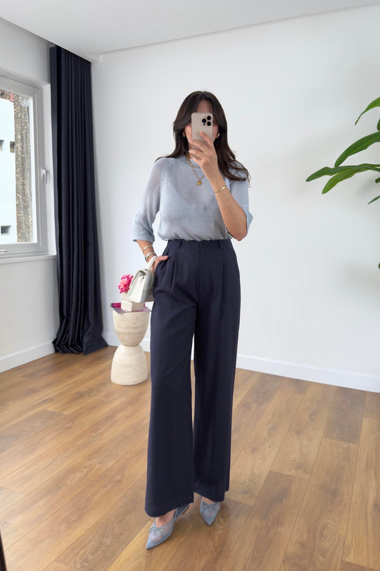 Ulsana Lacivert Premium Linen Pantolon