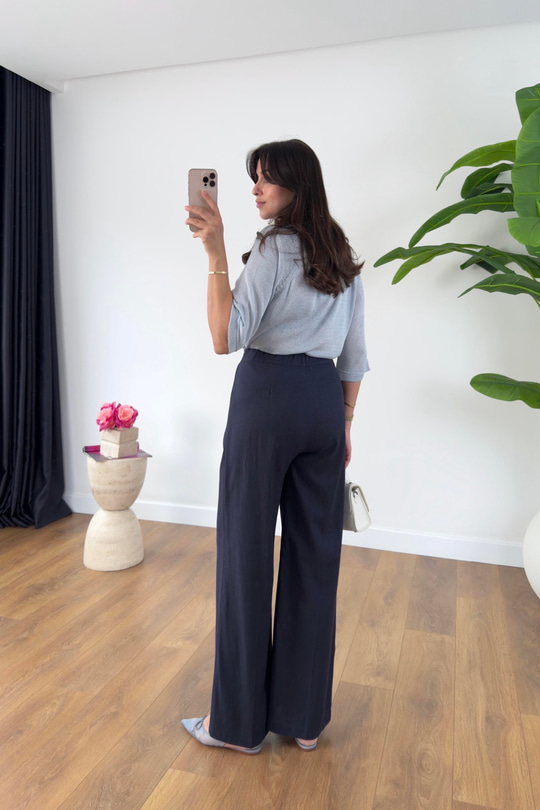 Ulsana Lacivert Premium Linen Pantolon