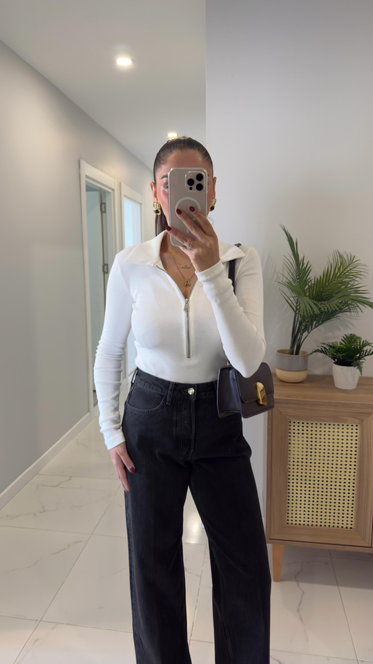 Ursa Ekru Fermuarlı Polo Yaka Bluz