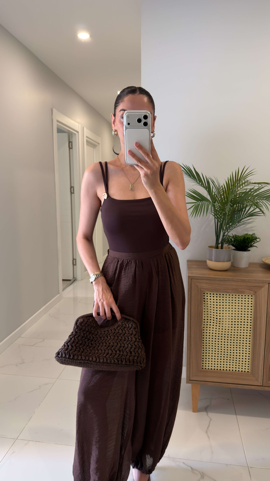 Urta Kahve Toka Detaylı Bodysuit