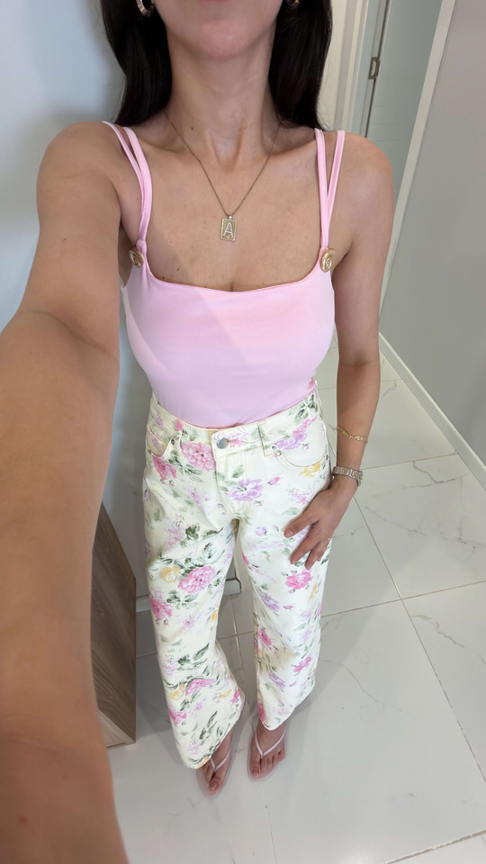 Urta Pembe Toka Detaylı Bodysuit