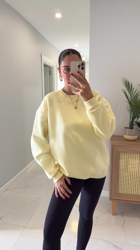 Valeria Sarı Oversize Basic Sweatshirt