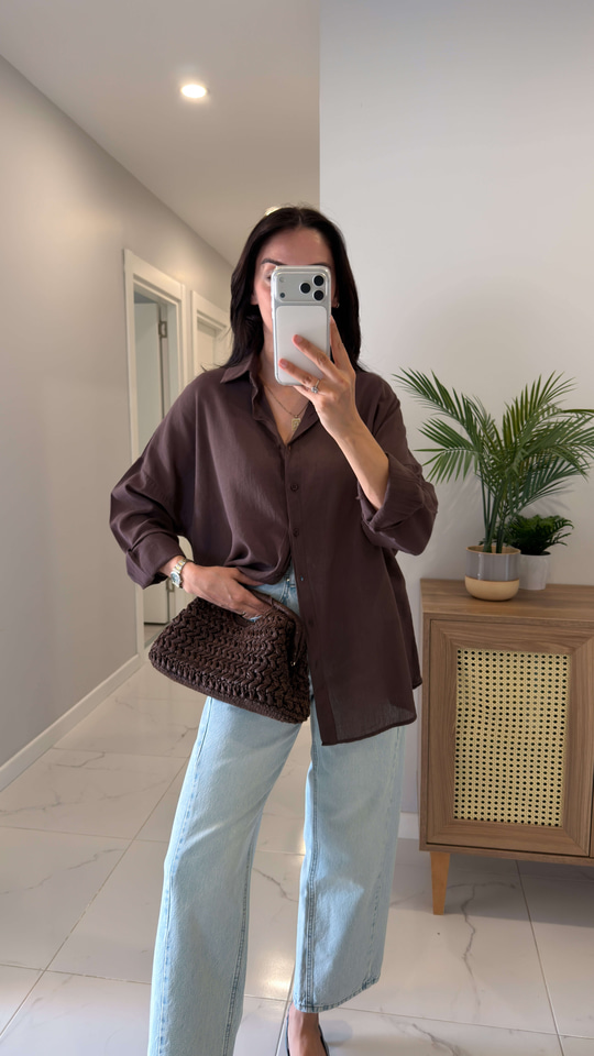 Verani Kahve Oversize Basic Gömlek