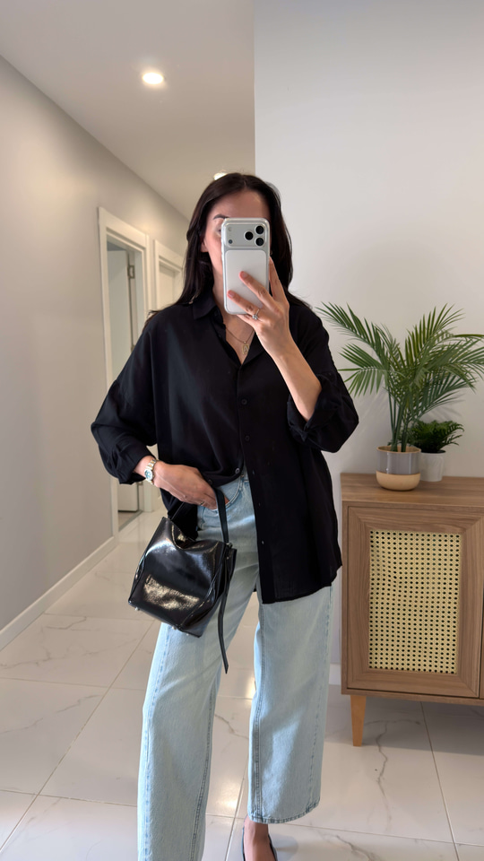 Verani Siyah Oversize Basic Gömlek