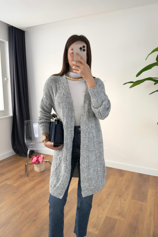 Vilveda Gri Oversize Triko Hırka