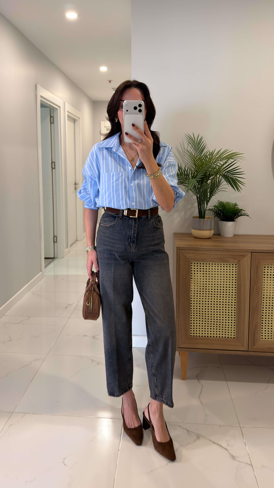 Vinda Koyu Kar Yıkama Kahve Tint Kemerli Baggy Jean
