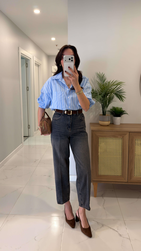 Vinda Koyu Kar Yıkama Kahve Tint Kemerli Baggy Jean