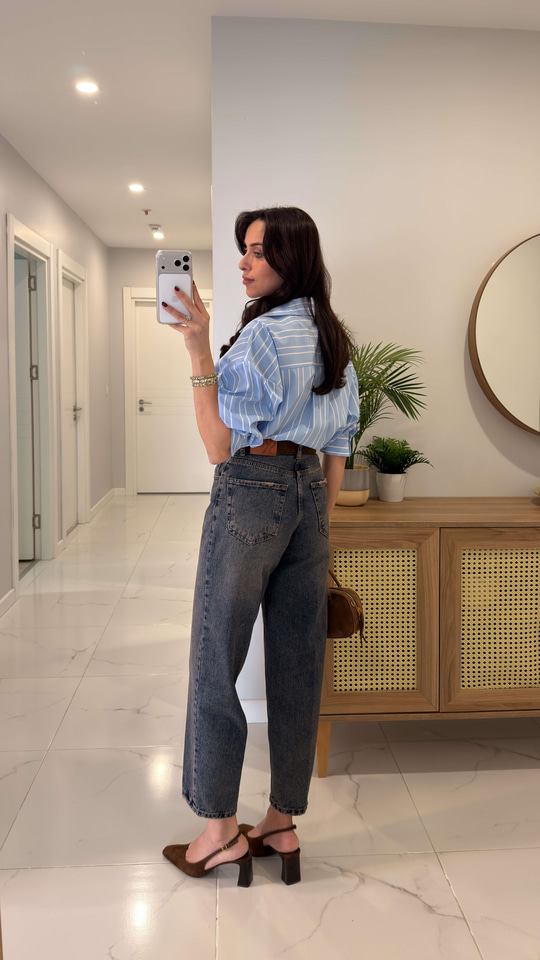 Vinda Koyu Kar Yıkama Kahve Tint Kemerli Baggy Jean