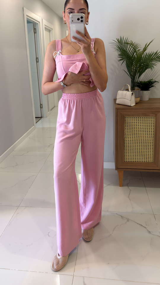 Voks Pembe Bluz Pantolon Takım