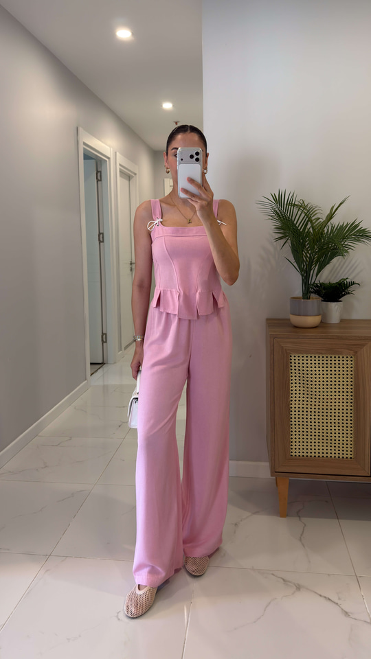 Voks Pembe Bluz Pantolon Takım