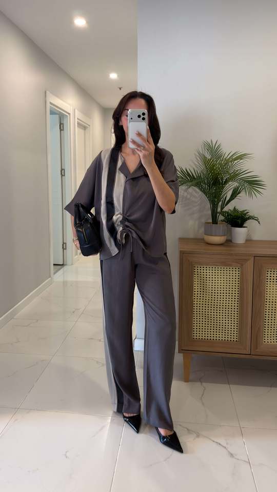 Vollida Vizon Ayarlanabilir Büzgülü Colorblock Takım