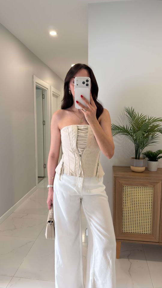 Vopse Bej İp Detaylı Korse Bluz