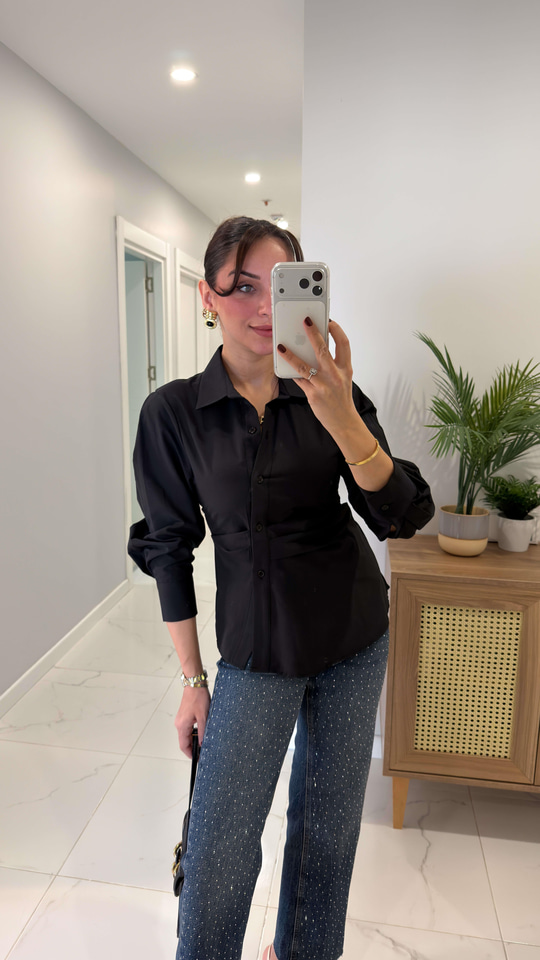 Werra Siyah Drape Detaylı Gömlek