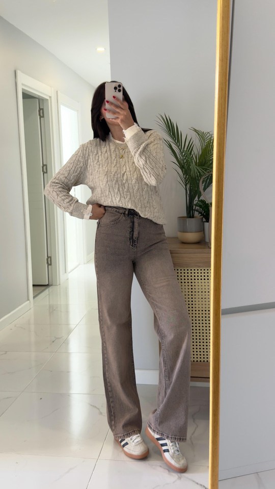 Winda Gri Tint Geniş Paça Jean