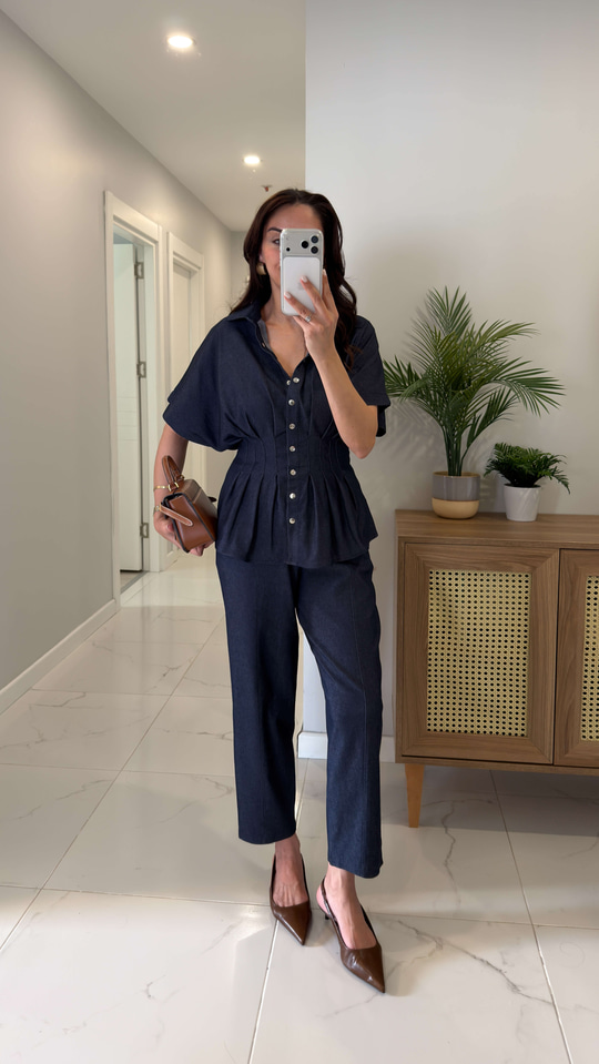 Yelana Dark Blue Belden Oturtmalı Pantolon Yelek Takım