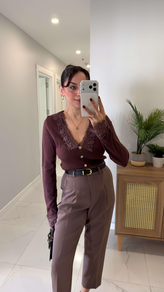 Yocre Cherry Dantel Detaylı Hırka