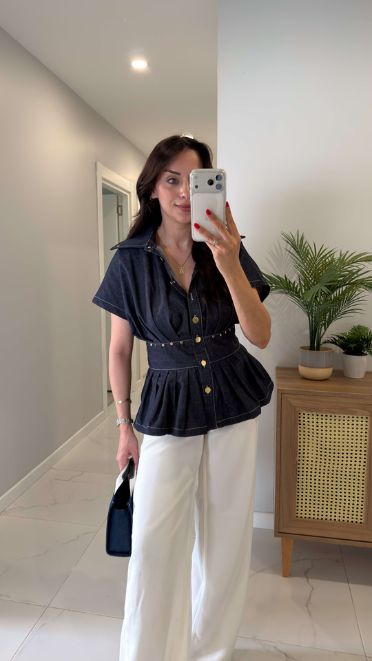 Yotles Lacivert Düğmeli Denim Gömlek
