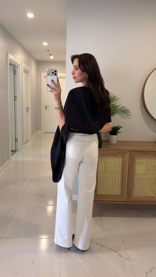 Zored Beyaz Kemerli Wıde Leg Jean