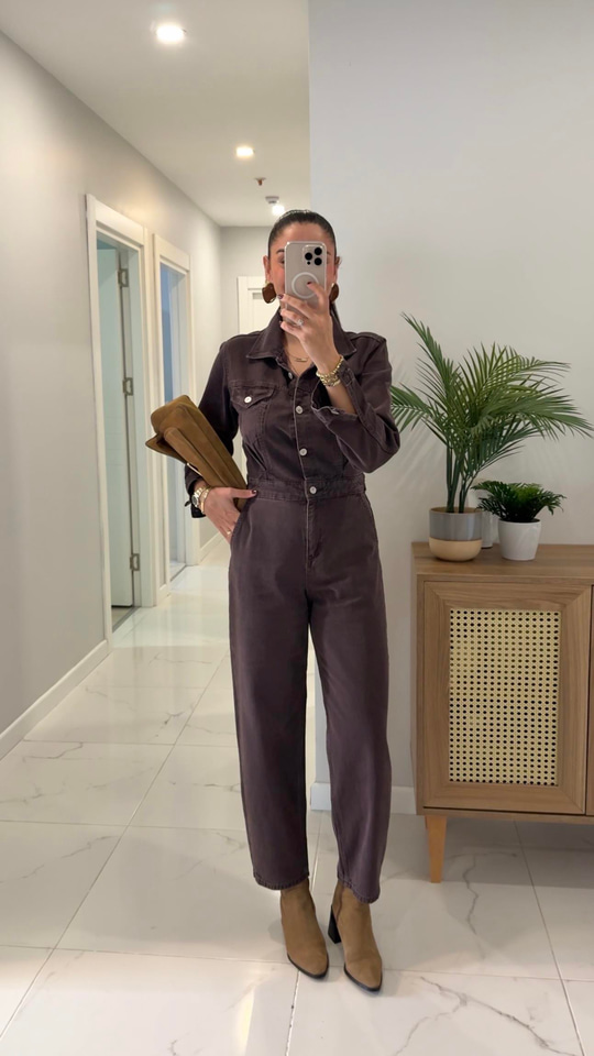 ZR Doris Kahve Cep Detaylı Tulum