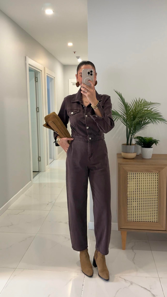 ZR Doris Kahve Cep Detaylı Tulum