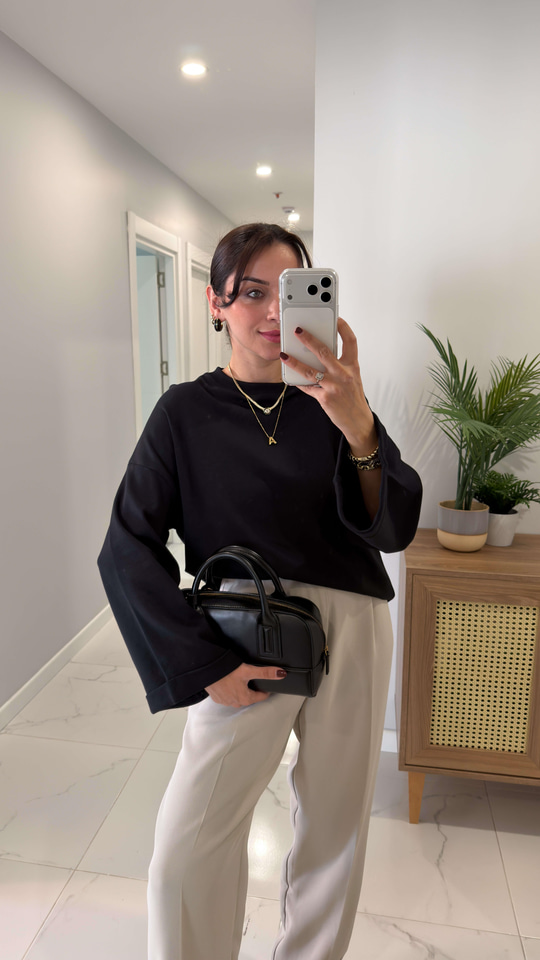 ZR Juya Siyah Double Kol Sweatshirt