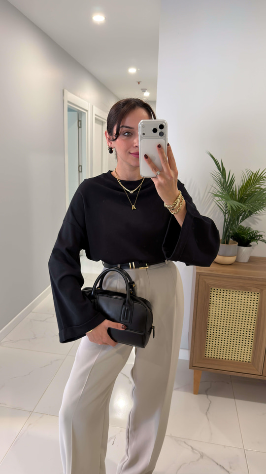 ZR Juya Siyah Double Kol Sweatshirt