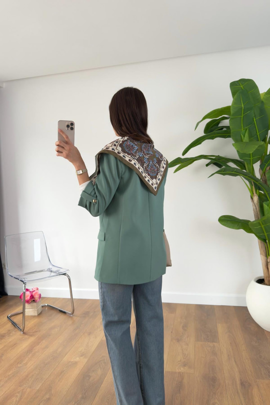 ZR Mosena Mint Yeşili Kol Detaylı Blazer Ceket