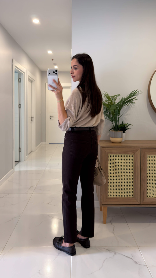 Ritta Acı Kahve Kesik Paça Boy Fit Jean