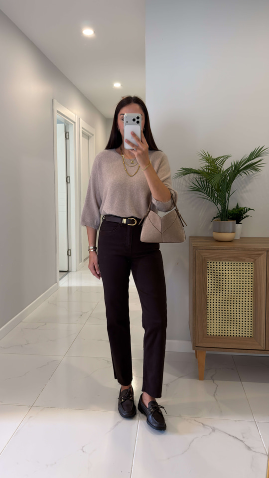 Ritta Acı Kahve Kesik Paça Boy Fit Jean
