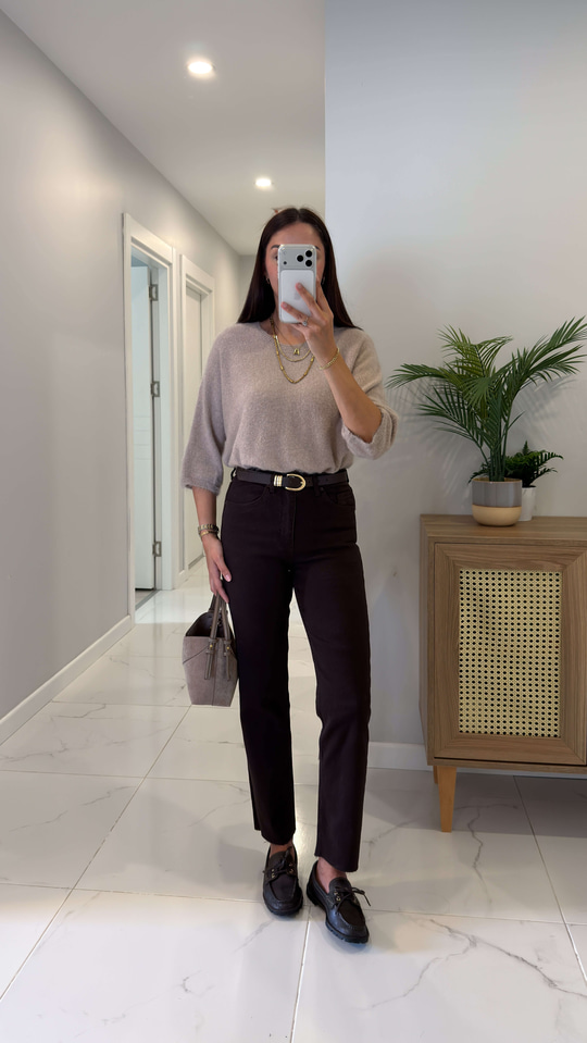 Ritta Acı Kahve Kesik Paça Boy Fit Jean
