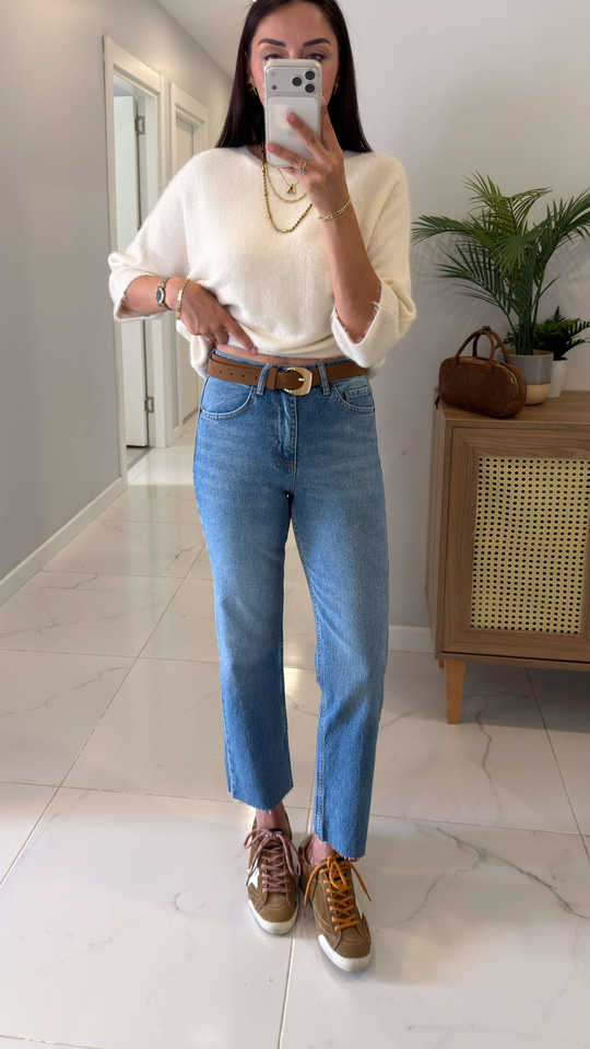 Ritta Mavi Kesik Paça Boy Fit Jean