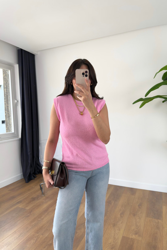 Zr Sante Pembe Sıfır Kollu Triko
