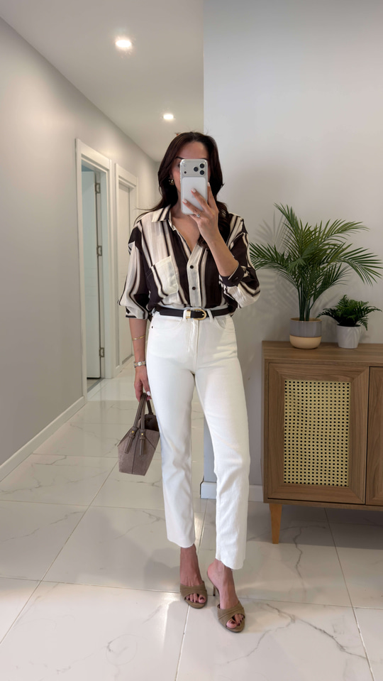 ZR Wita Ekru Kesik Paça Boy Fit Jean