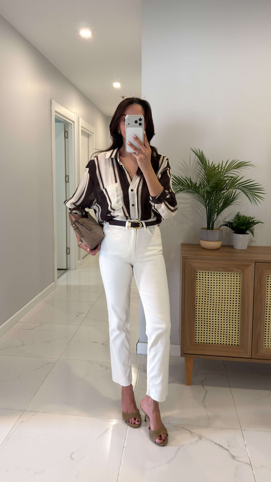ZR Wita Ekru Kesik Paça Boy Fit Jean