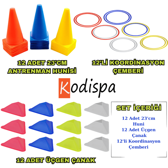 Kodispa 12'li 23'cm Hunili Üçgen Çanaklı Antrenman Seti
