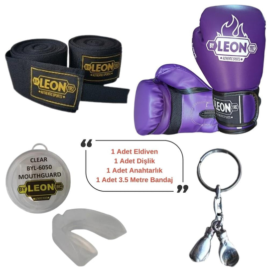 Leon Blade Training Boks Eldiveni, Bandaj Dişlik Anahtarlık Seti Mor