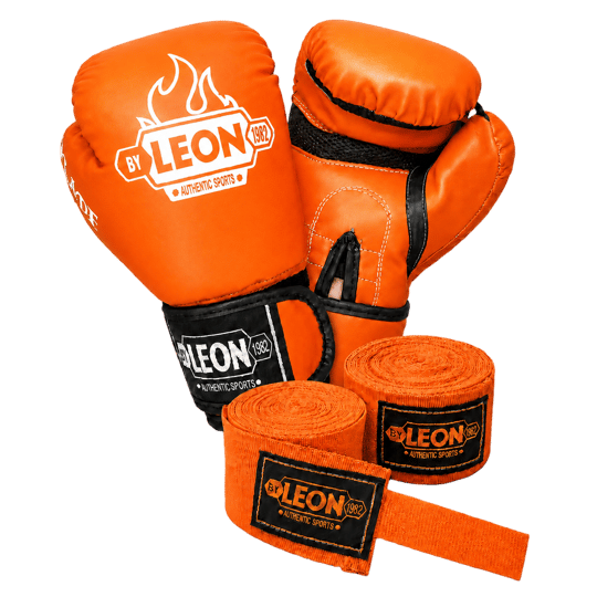 Leon Blade Training Boks Kick Boks Ve Muay Thai Eldiveni ve 3,5 m Bandaj Seti Turuncu