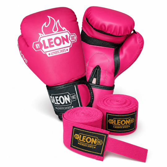 Leon Blade Training Boks Kick Boks Ve Muay Thai Eldiveni Ve Bandaj Seti 3,5 m Pembe