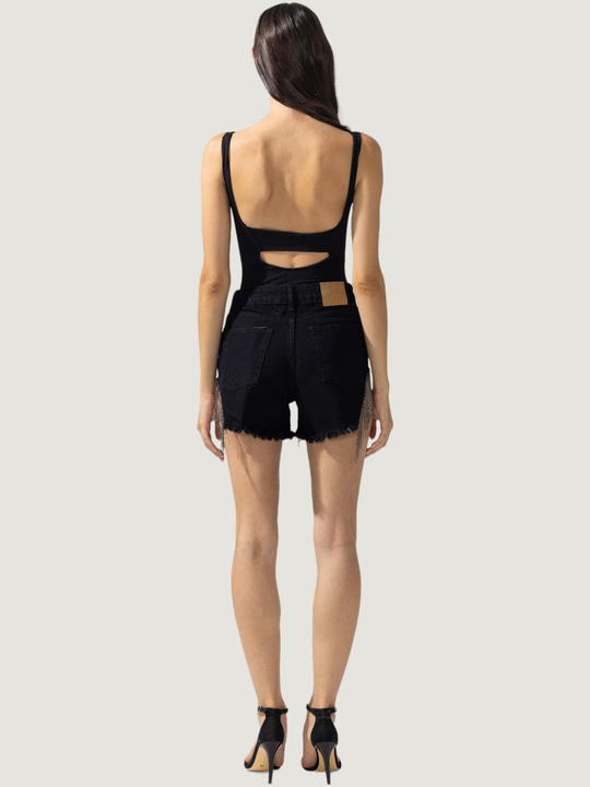 Aksesuar Detaylı Mini Jean Şort - Siyah