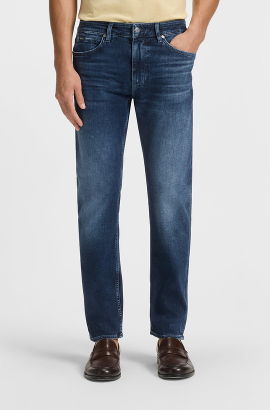 BOSS  BOSS Erkek Dar Kalıp Düz Paça Pamuklu Denim Lacivert Jeans 50549814-434