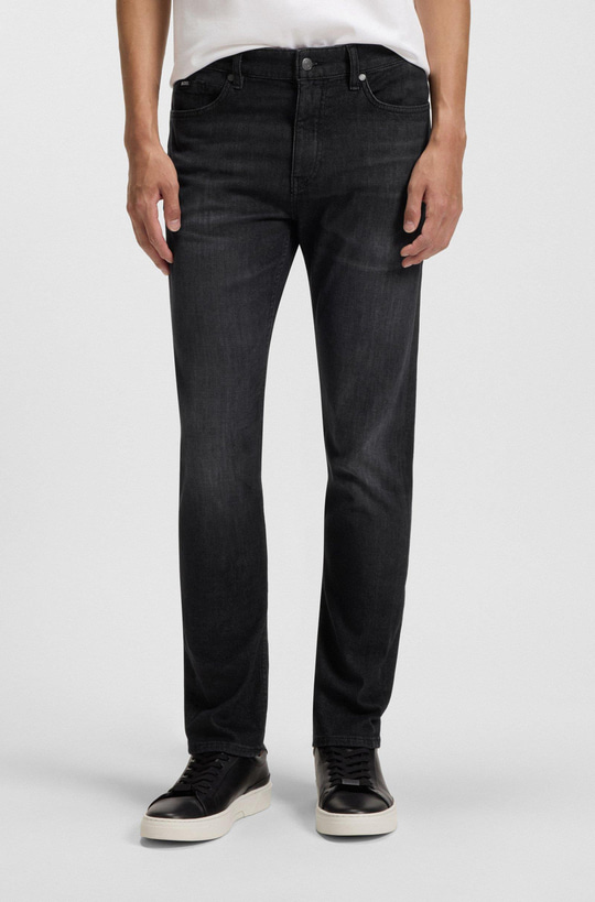 BOSS  BOSS Erkek Dar Kalıp Düz Paça Pamuklu Esnek Denim Siyah Jeans 50550954-002