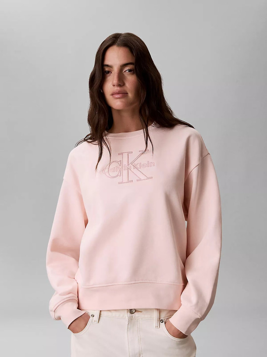 Calvin Klein Calvin Klein Kadın Rahat Kesim CK Logo İşlemeli Yuvarlak Yakalı Uzun Kollu Pembe Sweatshirt LV047G820G-VG3