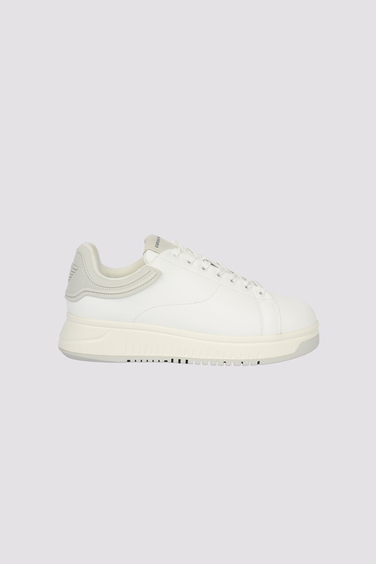 Emporio Armani Emporıo Armani Erkek Bağlamalı Orta Kalın Taban Deri Beyaz-Gri Sneaker EM003663 AF18212-M0459