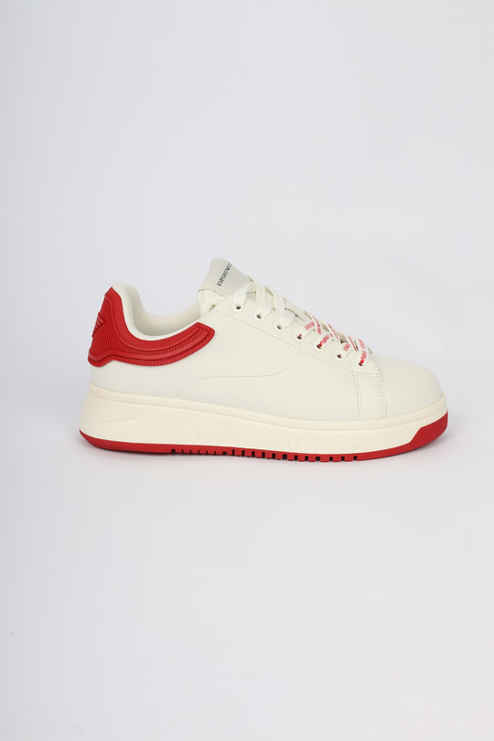 Emporio Armani Emporıo Armani Erkek Bağlamalı Orta Kalın Taban Deri Ekru-Kırmızı Sneaker EM003663 AF18212-M0460
