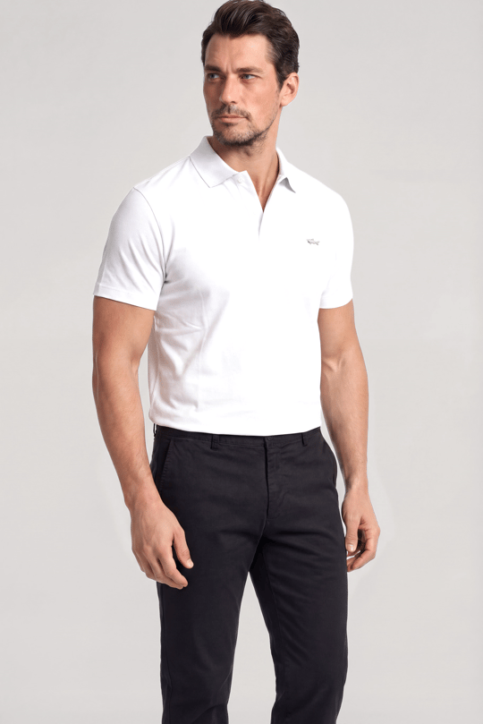 Paul Shark Paul Shark Erkek Düğme Kapama Kısa Kol %100 Pamuk Beyaz Polo Yaka T-Shirt 26411273-010