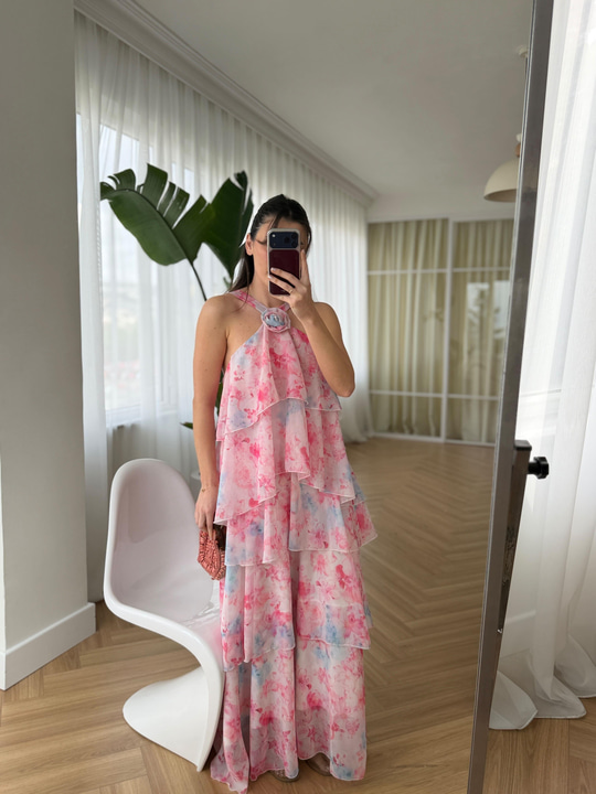 Amalfi Floral Desenli Kat Etekli Elbise