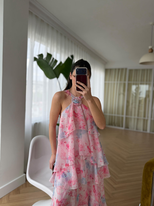 Amalfi Floral Desenli Kat Etekli Elbise