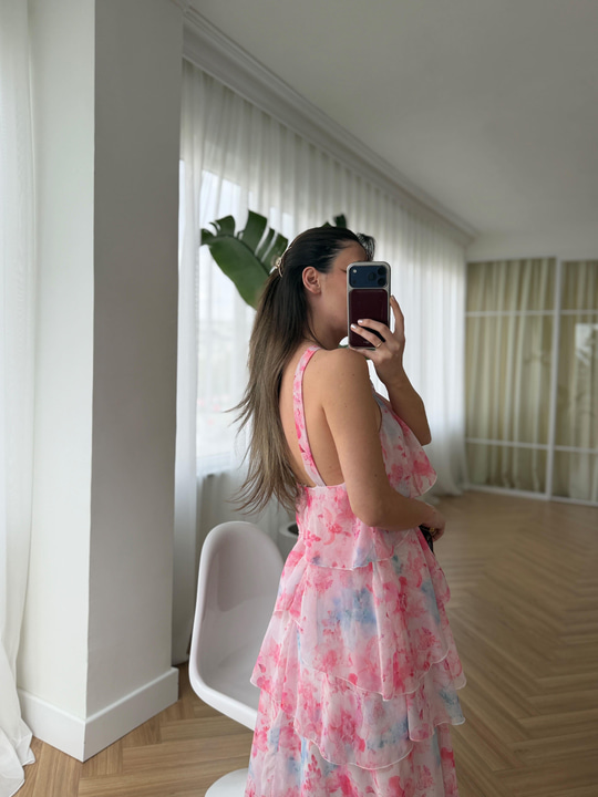 Amalfi Floral Desenli Kat Etekli Elbise